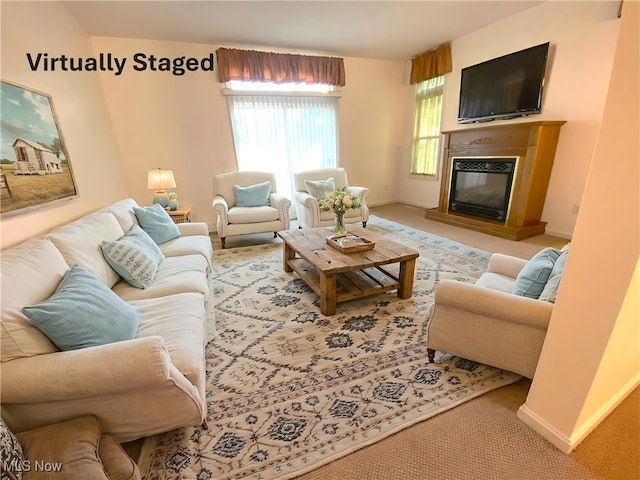 10517 W Ravine View Ct, North Royalton, OH 44133 - living area featuring carpet and a glass covered fireplace