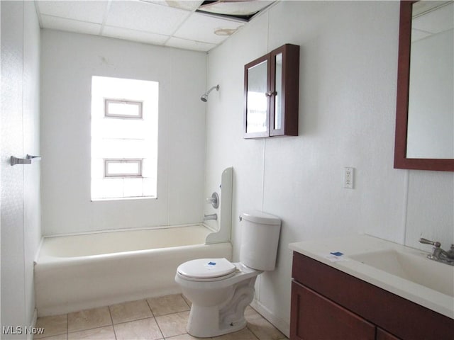 3298 E 143rd St, Cleveland, OH 44120 - full bath featuring vanity, shower / bathtub combination, tile patterned floors, and a drop ceiling