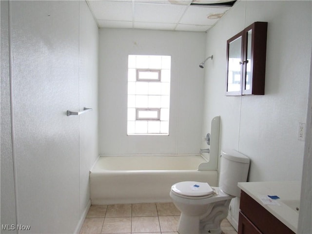 3298 E 143rd St, Cleveland, OH 44120 - bathroom featuring vanity, shower / bathtub combination, tile patterned flooring, and a drop ceiling