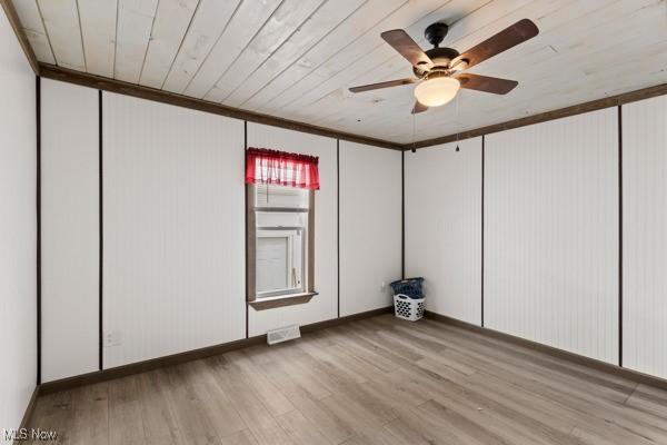 345 Ritchie Ave, Weirton, WV 26062 - empty room featuring light wood finished floors, a ceiling fan, wooden ceiling, and ornamental molding