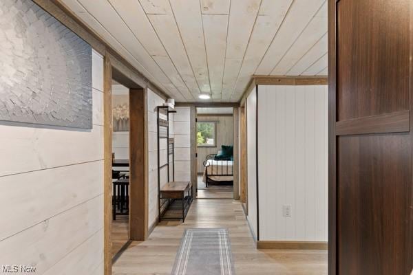 345 Ritchie Ave, Weirton, WV 26062 - corridor featuring light wood finished floors, wooden ceiling, and wood walls