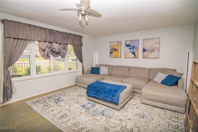 1333 Overlook Dr, Weirton, WV 26062 - living room with wood finished floors and a ceiling fan