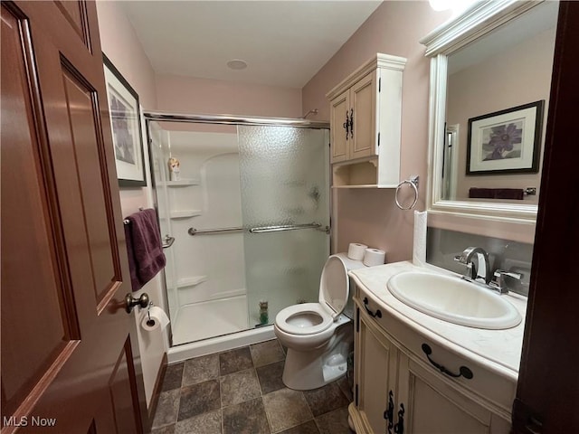 484 Louella Ave, Chester, WV 26034 - bathroom with a shower stall, vanity, and stone finish flooring