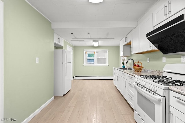 1170 Moneta Ave, Aurora, OH 44202 - kitchen featuring white appliances, under cabinet range hood, and white cabinets