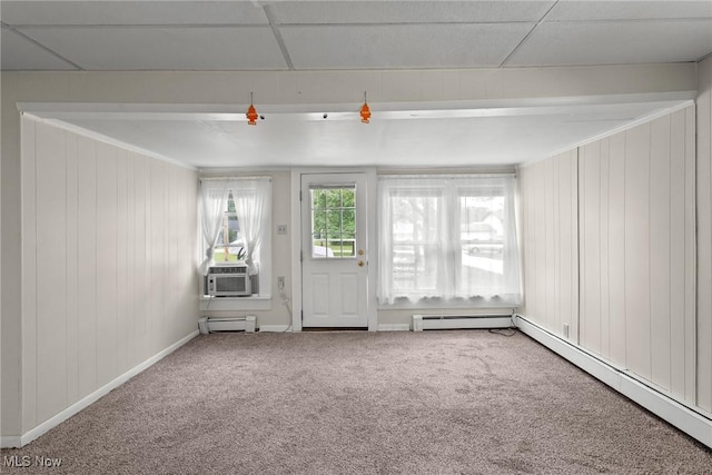 1170 Moneta Ave, Aurora, OH 44202 - spare room featuring carpet flooring, baseboard heating, cooling unit, and wooden walls