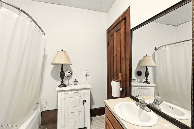 7298 Akron Rd, Sterling, OH 44276 - bathroom with vanity and shower / bath combination with curtain