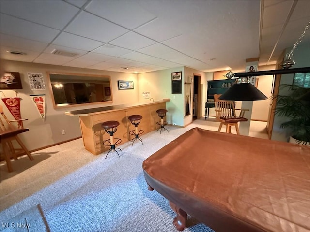 2650 W Buckhorn Dr Unit 823, Millersburg, OH 44654 - recreation room featuring bar area, carpet, billiards, and a drop ceiling