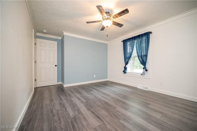 2364 Earl, Niles, OH 44446 - spare room featuring dark wood-style floors, ornamental molding, ceiling fan, and a textured ceiling