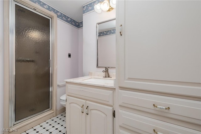 399 Abbyshire Rd, Akron, OH 44319 - bathroom with vanity, tile patterned floors, and a stall shower