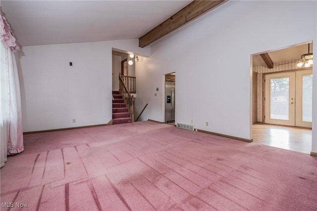 399 Abbyshire Rd, Akron, OH 44319 - empty room with carpet, stairway, and a ceiling fan