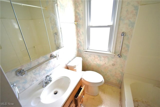 14514 Krems Ave, Maple Heights, OH 44137 - bathroom with vanity, wallpapered walls, and tub / shower combination