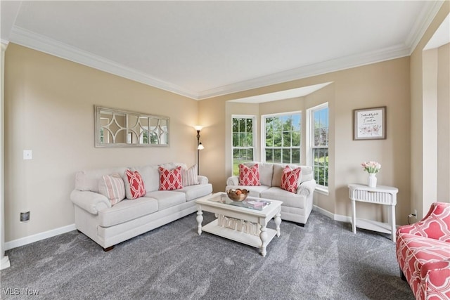 3281 Evans Way, Twinsburg, OH 44087 - living room featuring ornamental molding and carpet