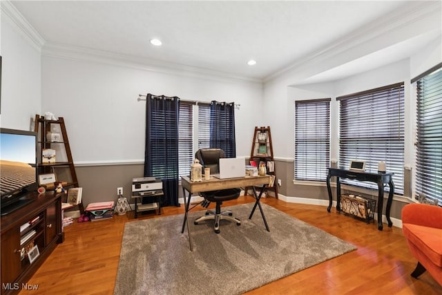 3281 Evans Way, Twinsburg, OH 44087 - office area featuring crown molding, wood finished floors, and recessed lighting