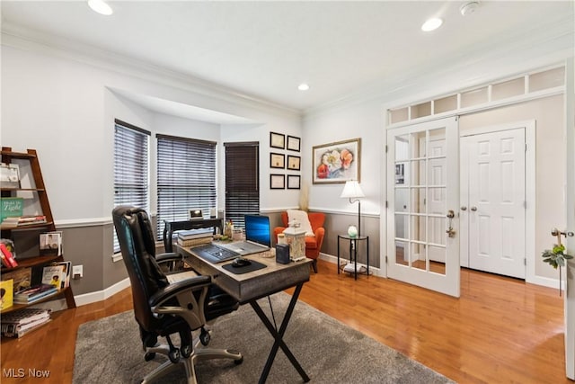 3281 Evans Way, Twinsburg, OH 44087 - office area with crown molding, wood finished floors, and recessed lighting