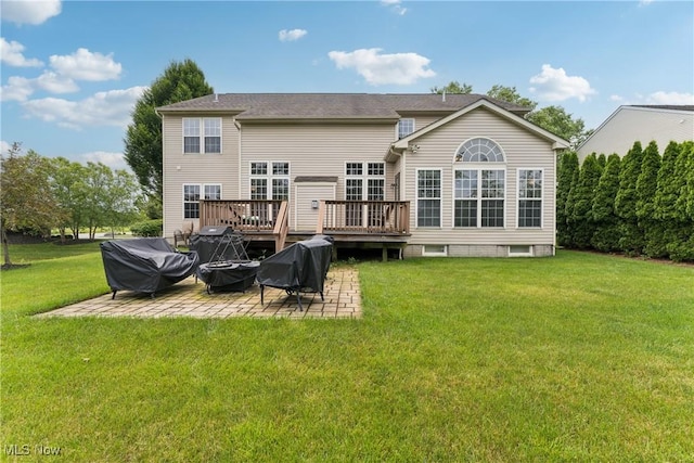 3281 Evans Way, Twinsburg, OH 44087 - back of house featuring a wooden deck, a patio, and a lawn
