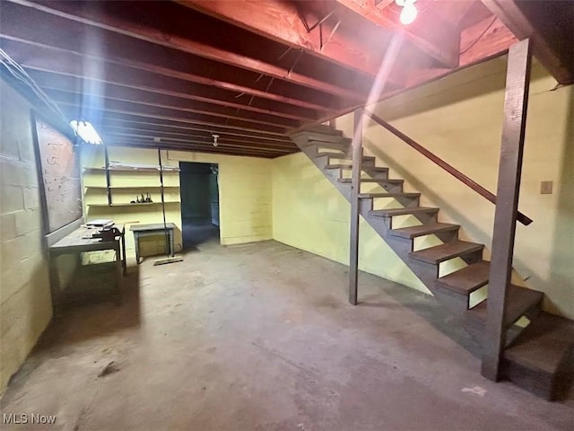 116 Euclid Pl, Marietta, OH 45750 - unfinished below grade area featuring stairs and concrete block wall