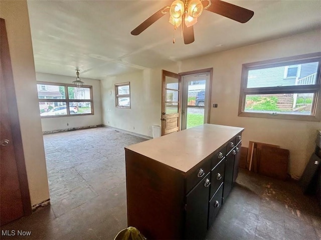 116 Euclid Pl, Marietta, OH 45750 - kitchen featuring ceiling fan, a center island, and open floor plan
