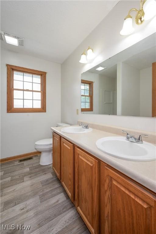 2811 Canton Rd, Uniontown, OH 44685 - bathroom with double vanity, plenty of natural light, and wood finished floors