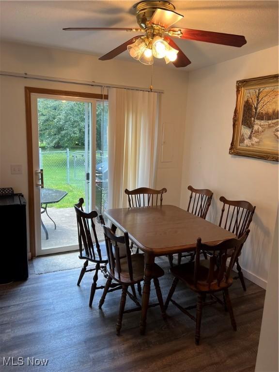678 Highland Dr, Lodi, OH 44254 - dining room featuring wood finished floors and a ceiling fan