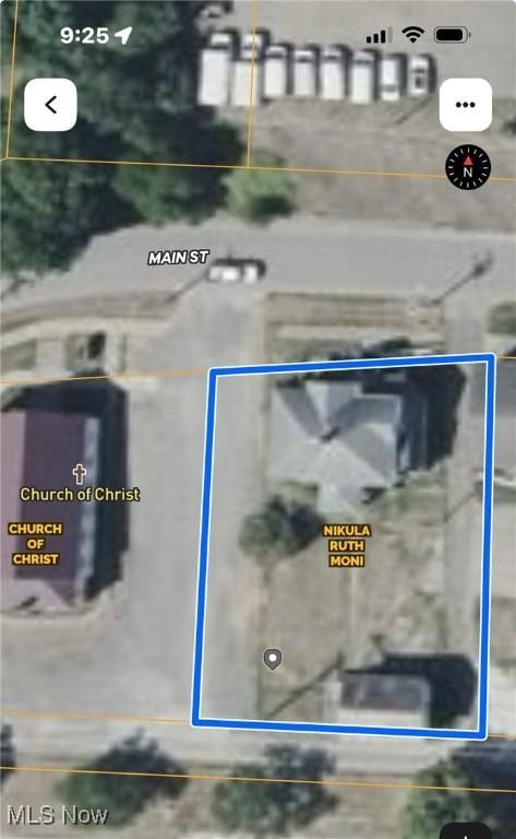 625 Main St, Caldwell, OH 43724 - aerial overview of property's location featuring property parcel outlined