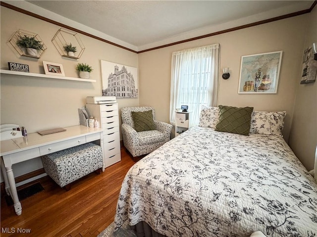 2208 Oak St, Parkersburg, WV 26101 - bedroom featuring dark wood-style flooring, ornamental molding, and an office area