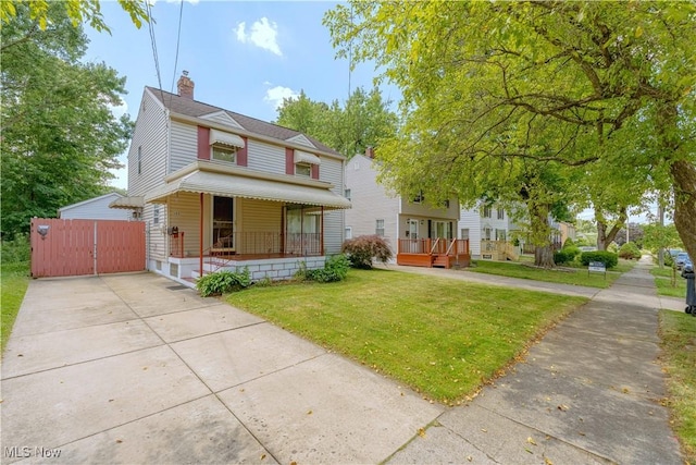 868 Davies Ave, Akron, OH 44306 - view of front of house with a porch, a front lawn, a chimney, and a gate
