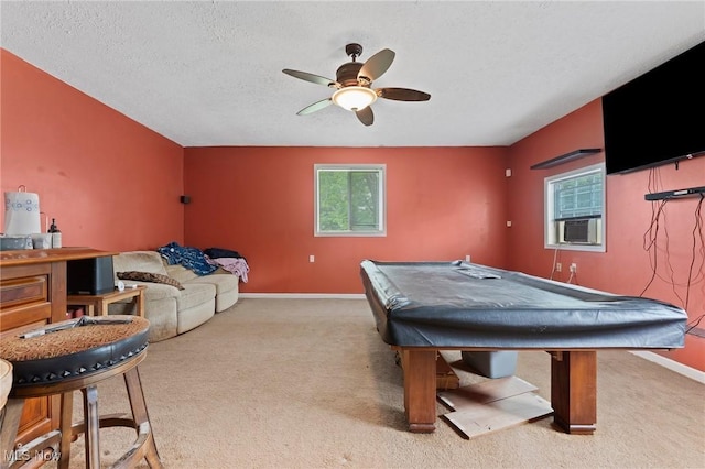 1781 Old Forge Rd, Mogadore, OH 44260 - recreation room featuring carpet, ceiling fan, billiards table, a textured ceiling, and cooling unit