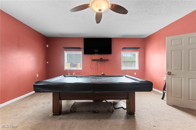 1781 Old Forge Rd, Mogadore, OH 44260 - playroom with carpet flooring, ceiling fan, pool table, and a textured ceiling