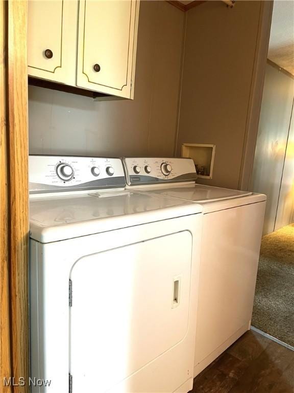 310 Jackson St, Minerva, OH 44657 - washroom featuring separate washer and dryer, cabinet space, and dark wood-style floors