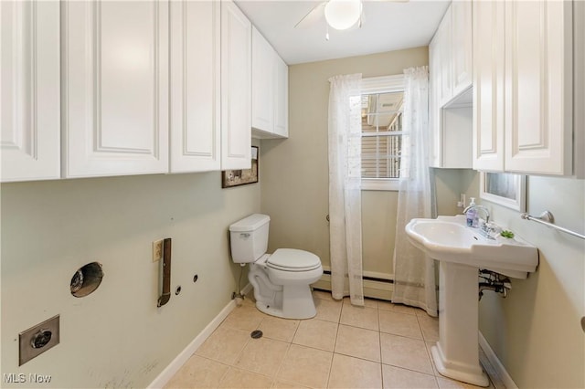 2615 Daffodil St NE, Canton, OH 44705 - full bathroom featuring baseboard heating, tile patterned flooring, and a ceiling fan