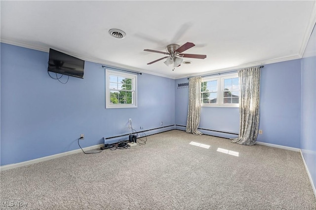 2615 Daffodil St NE, Canton, OH 44705 - spare room featuring crown molding, a ceiling fan, and carpet floors