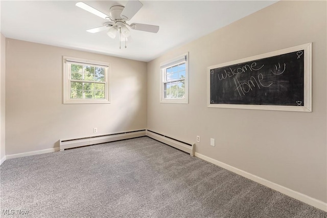 2615 Daffodil St NE, Canton, OH 44705 - spare room featuring carpet flooring, a ceiling fan, and a baseboard heating unit