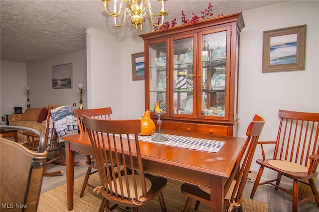191 Ridgeland Dr, Toronto, OH 43964 - dining space with wood finished floors, a chandelier, and a textured ceiling