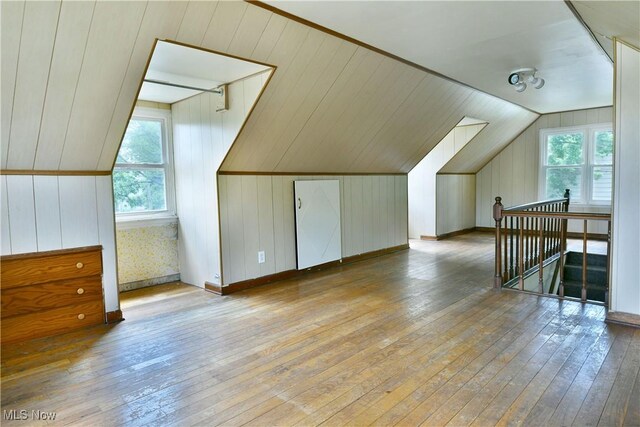1006 Trumbull Ave, Warren, OH 44420 - additional living space featuring plenty of natural light, lofted ceiling, light wood finished floors, and wooden walls