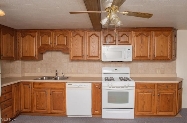 51 N Navarre Ave, Youngstown, OH 44515 - kitchen with white appliances, brown cabinets, and ceiling fan