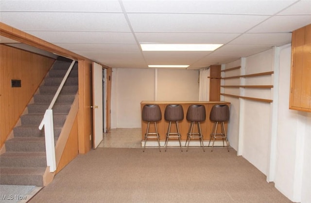 51 N Navarre Ave, Youngstown, OH 44515 - finished below grade area featuring a bar, light colored carpet, stairs, and a paneled ceiling
