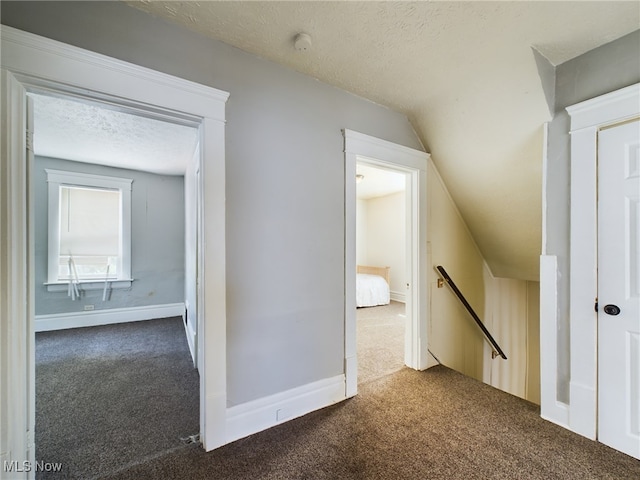 237 E Thornton St, Akron, OH 44311 - hall with carpet flooring, an upstairs landing, a textured ceiling, and lofted ceiling