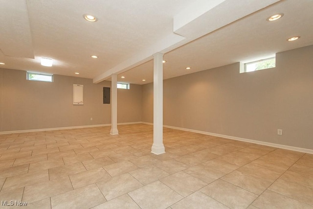 415 Cascade Ct, Avon Lake, OH 44012 - basement with electric panel, plenty of natural light, recessed lighting, and light tile patterned flooring