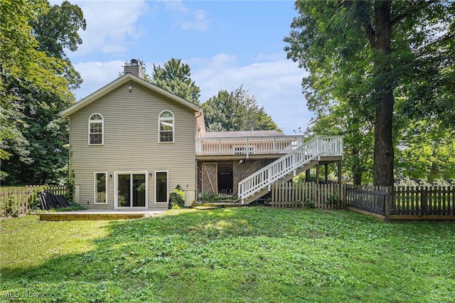 11801 Quail Crest Ave, Mantua, OH 44255 - rear view of house featuring stairs, a wooden deck, and a chimney