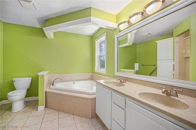 11801 Quail Crest Ave, Mantua, OH 44255 - full bath with tile patterned floors, a bath, double vanity, and a tile shower