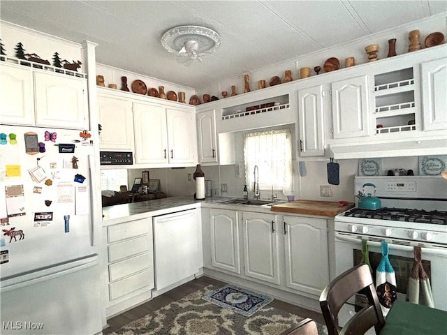 1229 Columbiana Lisbon Rd Unit 104, Columbiana, OH 44408 - kitchen featuring white appliances, exhaust hood, white cabinetry, light countertops, and open shelves