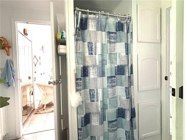 1229 Columbiana Lisbon Rd Unit 104, Columbiana, OH 44408 - full bathroom featuring a shower with curtain and wood finished floors