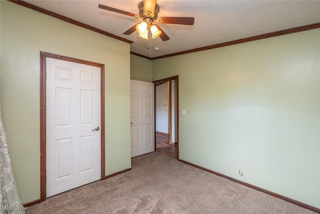 19 Pageant Ln, Olmsted Twp, OH 44138 - unfurnished bedroom featuring light colored carpet, ornamental molding, and ceiling fan