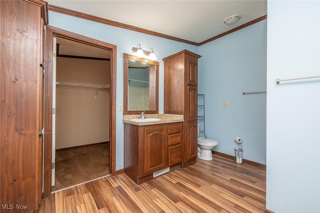 19 Pageant Ln, Olmsted Twp, OH 44138 - bathroom with vanity, wood finished floors, crown molding, and a walk in closet