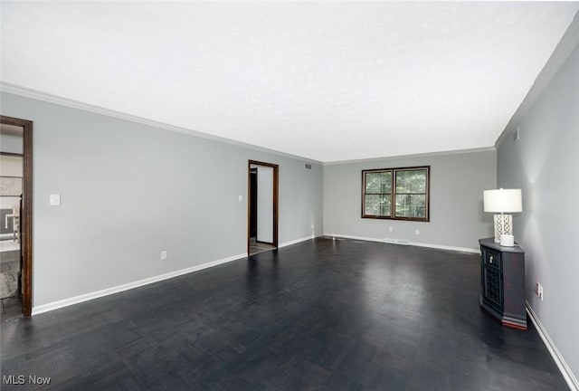 1593 Stonington Dr, Hudson, OH 44236 - unfurnished living room with ornamental molding and dark wood-style flooring