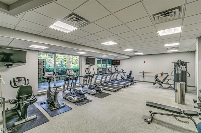2112 Acacia Park Dr Unit 220, Lyndhurst, OH 44124 - workout area featuring carpet flooring and a drop ceiling