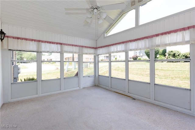 189 Park Place Dr, Wadsworth, OH 44281 - unfurnished sunroom featuring a ceiling fan, lofted ceiling, and healthy amount of natural light