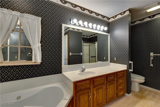 189 Park Place Dr, Wadsworth, OH 44281 - bathroom featuring vanity, a garden tub, wallpapered walls, and a shower