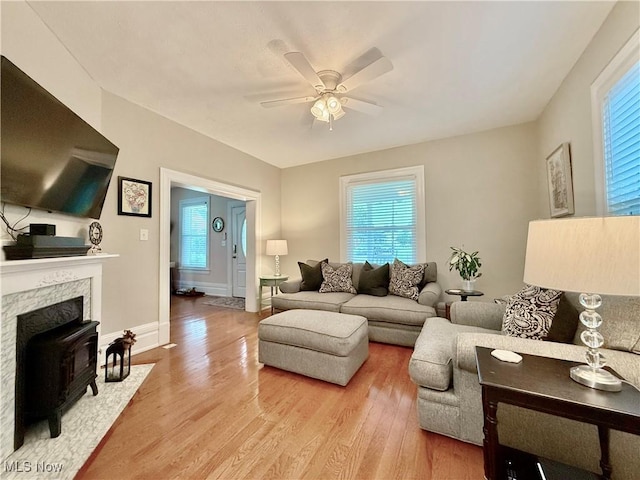 5519 4th Ave, Vienna, WV 26105 - living room featuring ceiling fan, plenty of natural light, and wood finished floors