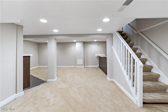 2016 Spring Ave NE, Canton, OH 44714 - finished below grade area with carpet floors, stairs, and recessed lighting